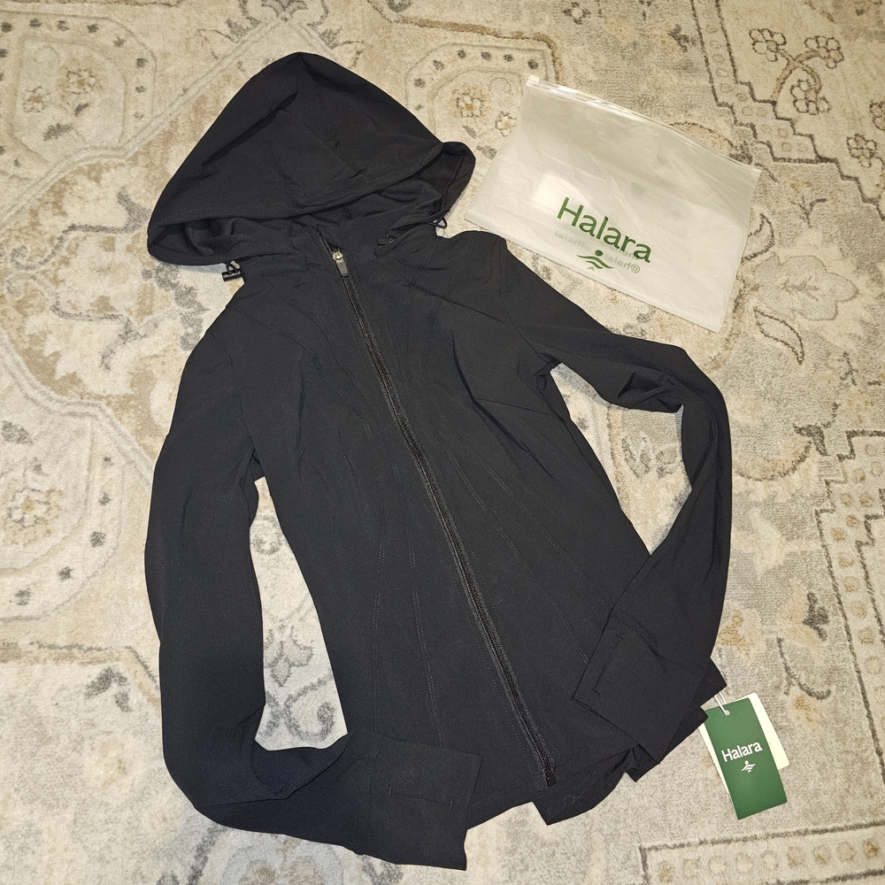 Halara NEW Removable Hood Thumb Holes Ruffle Hem Slim Hiking Jacket XS - Picture 8 of 8